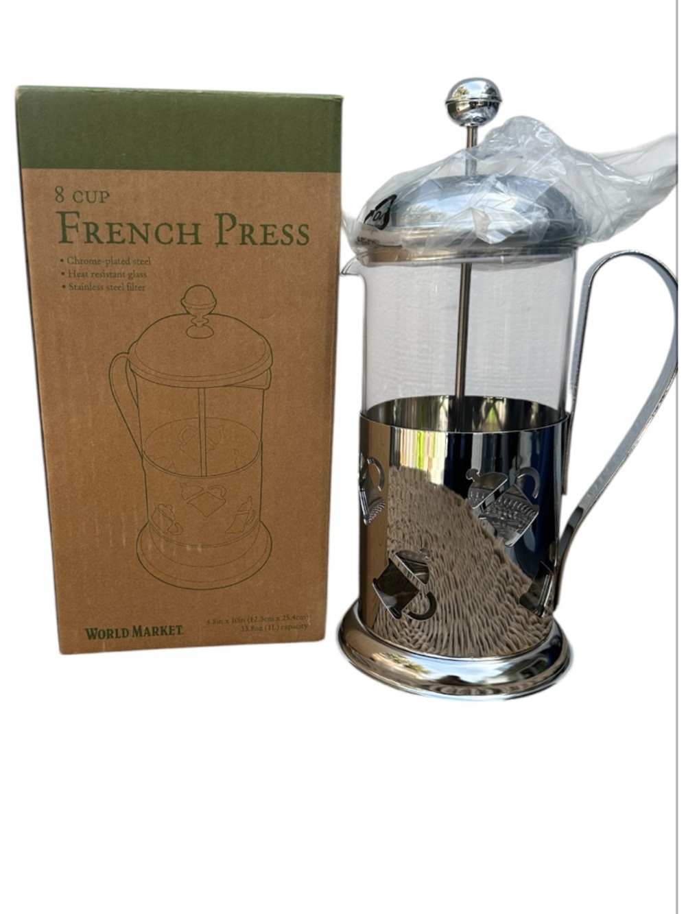 Cost Plus World Market Silver-Tone 8-Cup French Press Coffee Maker